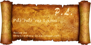 Páhány Lajos névjegykártya